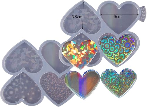Miniatura 6 de 2 moldes de resina con forma de corazón de 1.7 pulgadas, molde epoxi de silicona para carrete de insignias, diseño holográfico