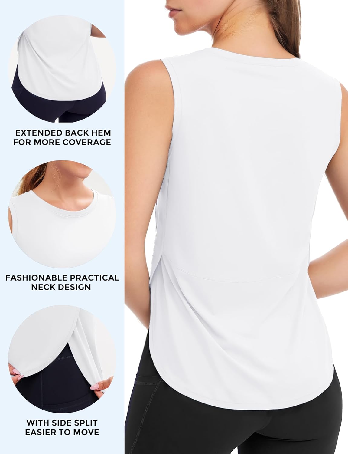 AURUZA Ice Silk Workout Tank Tops Women, Sleeveless Athletic Long Tank Tops Woman Cooling Running Yoga Tennis Shirt Loose Fit - Image 2