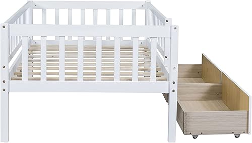 Miniatura 97 de Polibi Sofá cama de tamaño matrimonial, marcos de cama de día completo de madera con dos cajones y barandillas de seguridad para dormitorio, sala de