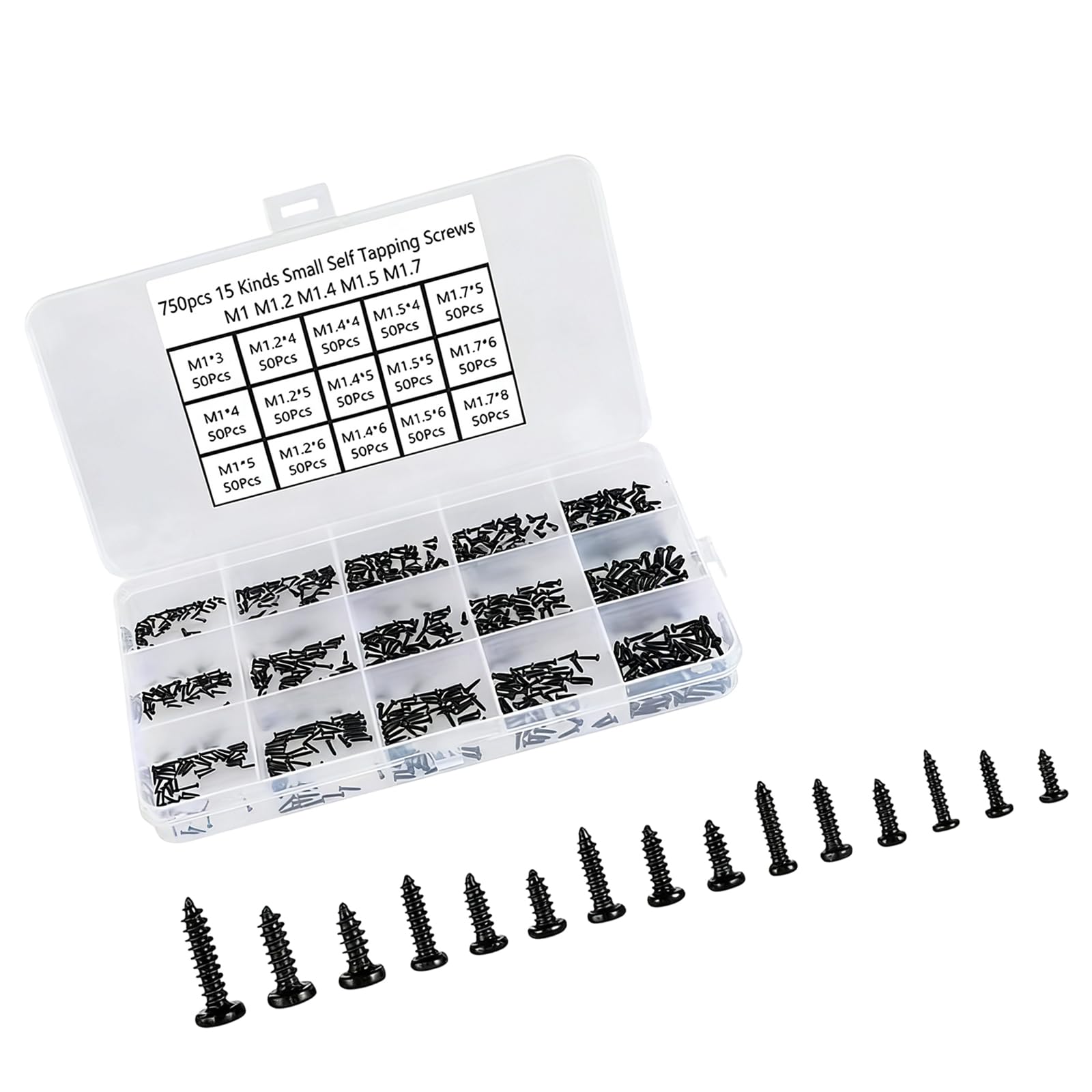 Assorted Crosses Pan Head Auto Tapping Screws 750Pieces with Storage Container Home Repair Screws Woodworking
