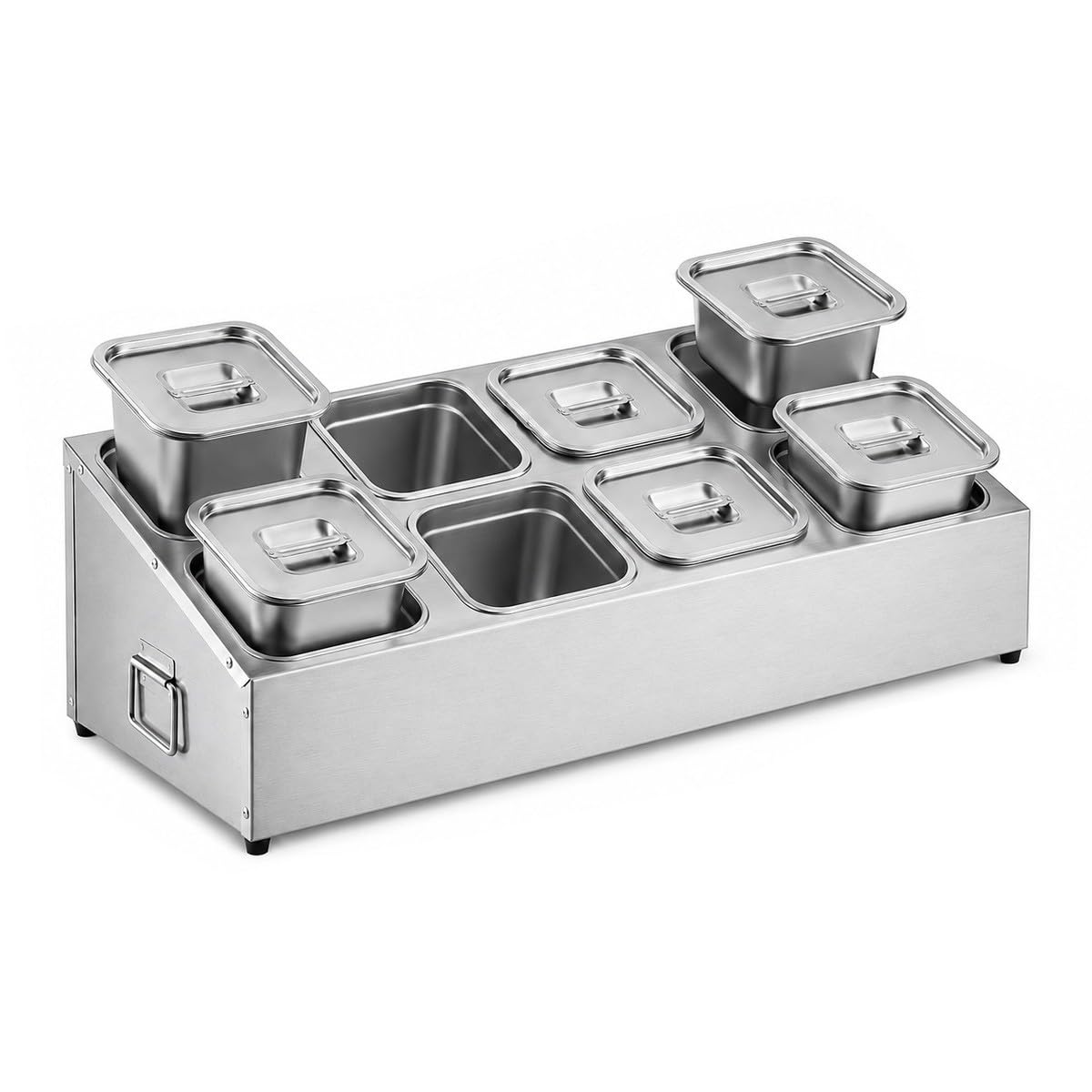 Bananaww Pizza Ingredients Prep Station with Lids, Compartment Stainless Steel Removable Ingredient Containers, Condiment Dispenser Tray for Pizza Toppings, Sauce, Salad