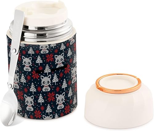 Miniatura 1 de Christmas Cats Trees Food Jar with Spoon Stainless Steel Vacuum Insulated Food Container 17 oz Food Flask for Hot Food