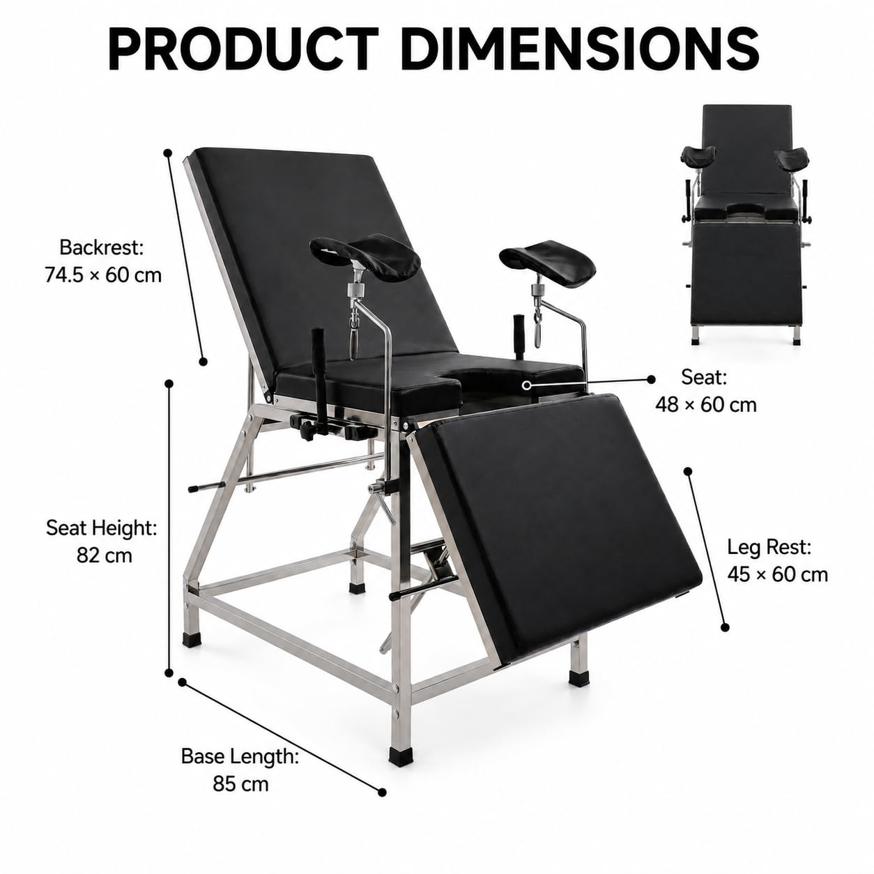 Gynäkologischer Stuhl, Edelstahl verstellbar, 200kg Tragfähigkeit | Für Kliniken und Praxen, Hygienisch Leicht zu Reinigen, Stabile Edelstahlkonstruktion, Ergonomische Polsterung