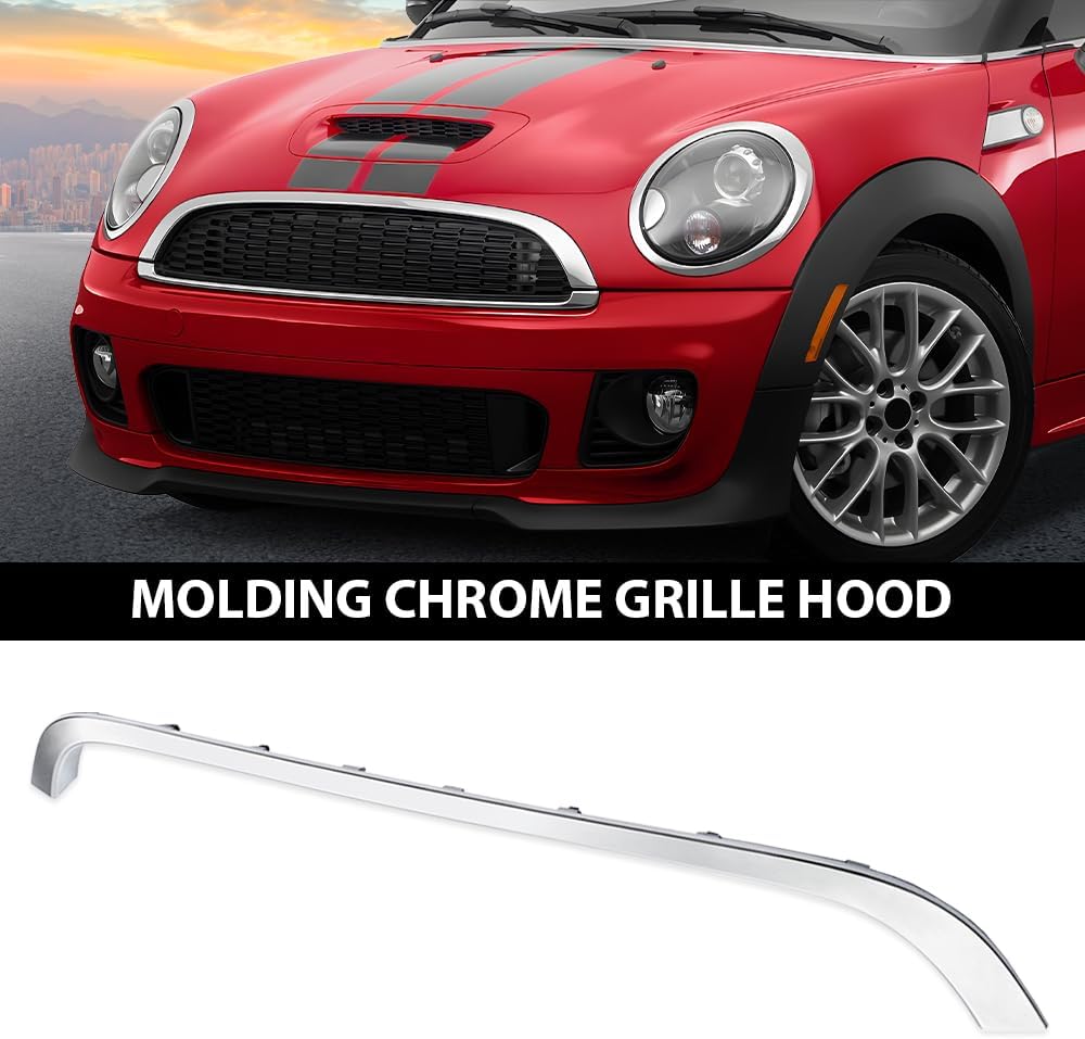 G-PLUS Front Molding Chrome Grille Hood Trim Moulding, Compatible with Mini Cooper R55 R56 R58 R59 2009-2015 (NOT Fit S)