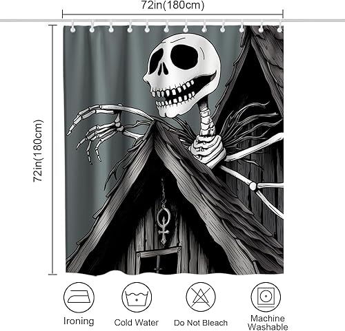 Miniatura 4 de Jack Skull Moonlight - Cortina de ducha de tela con diseño de locura divertido juego de cortina de ducha con 12 ganchos 72 x 72 pulgadas de