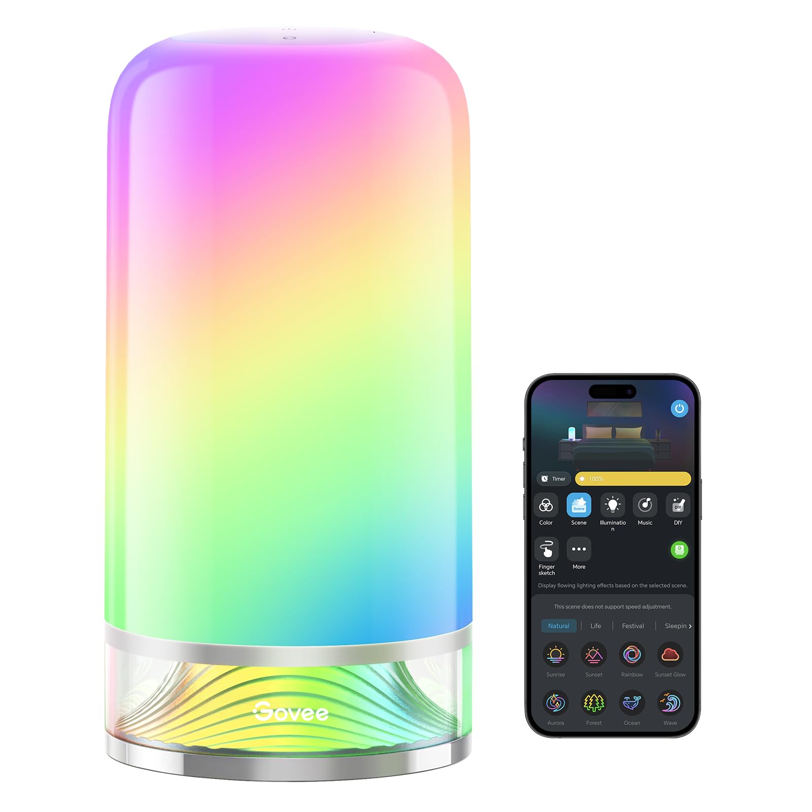 Govee Lámpara de Mesa LED, Lámpara de Noche, Regulable Táctil RGBICWW, Compatible con Alexa con 64 Modos de Escena, 500 Lúmenes, Funciona con Matter, 2700-6500k, para Salón y Dormitorio (Cableada)