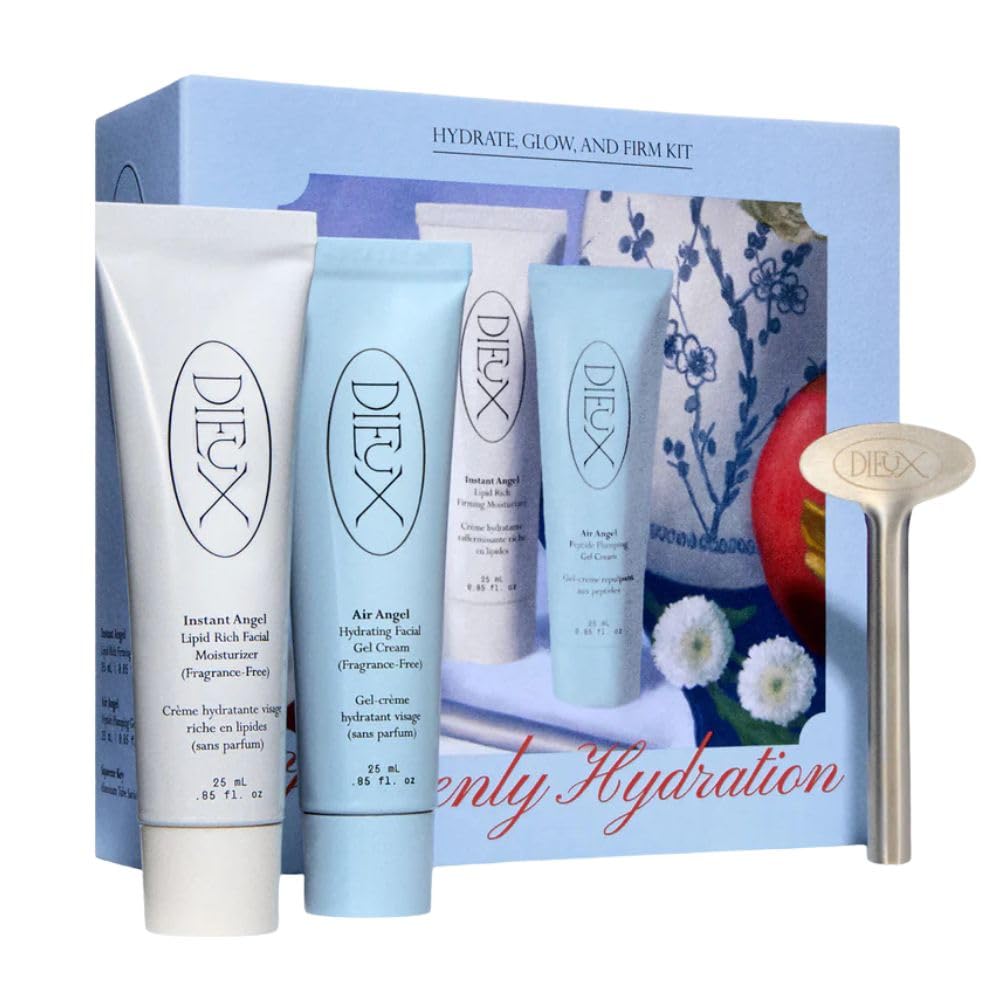 Dieux Heavenly Hydration Hydrate, Glow & Firm Kit: Instant Angel Moisturizer + Air Angel Gel Cream + Squeeze Key