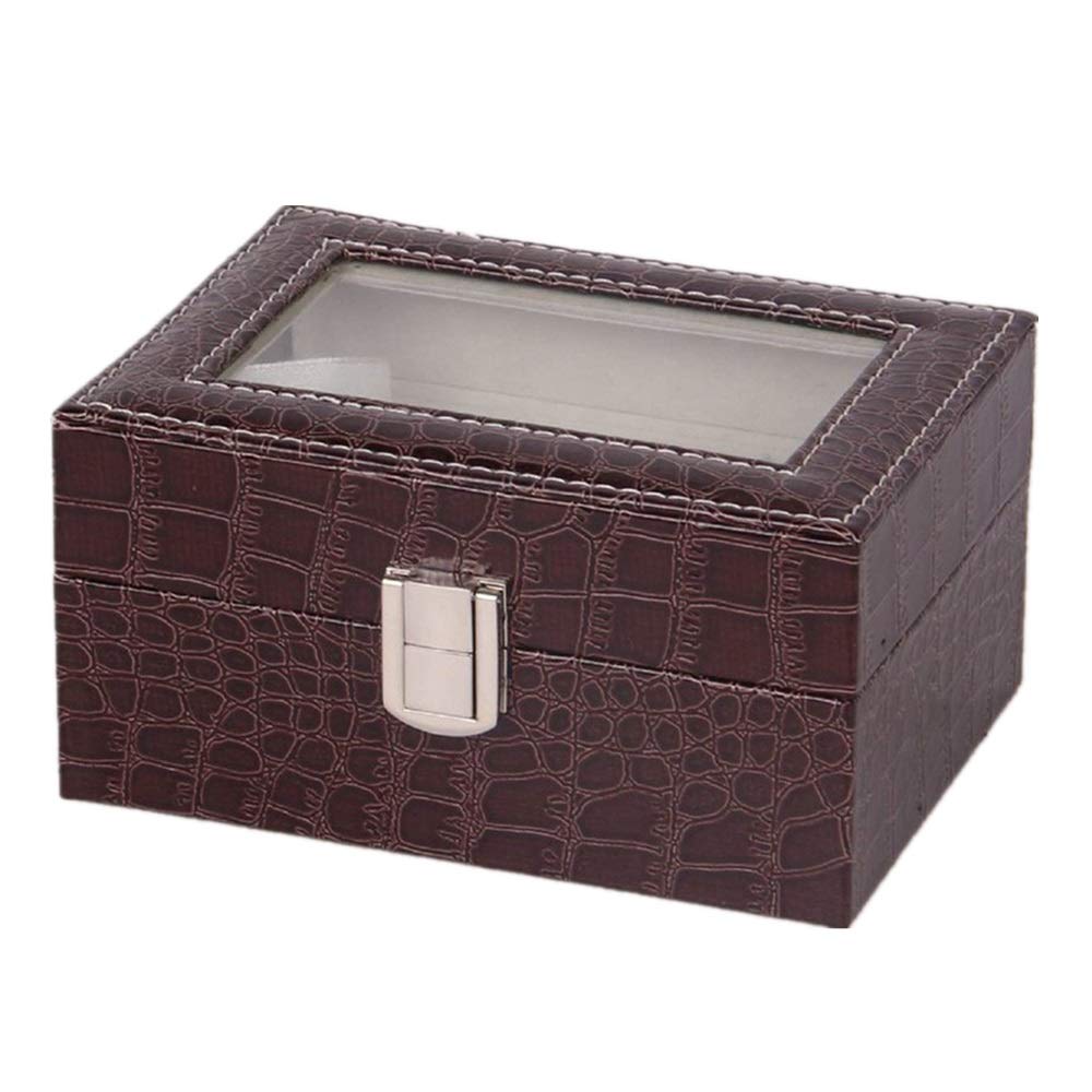 DUMRALBQE Watch Boxes Faux Leather Watch Storage Display Box Transparent Window Metal Buckle 3 Slots for Storage and Display(Coffee)