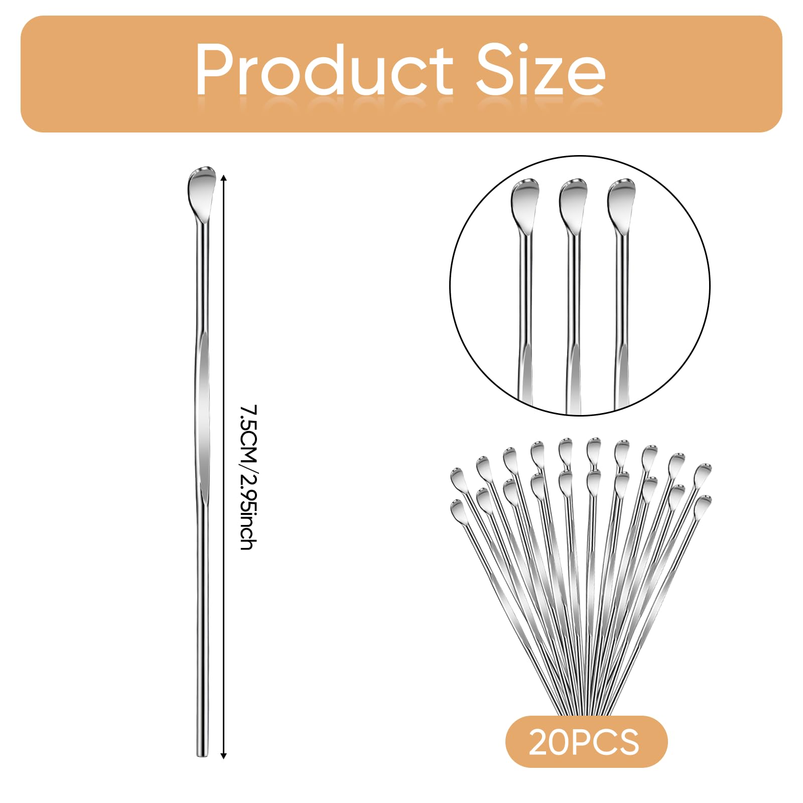 20 Pcs Ear Spoon Metal Ear Cleaner Portable Metal Ear Spoon Stainless Steel Ear Pick Earwax Curette Ear Cleaner Tool for Adult