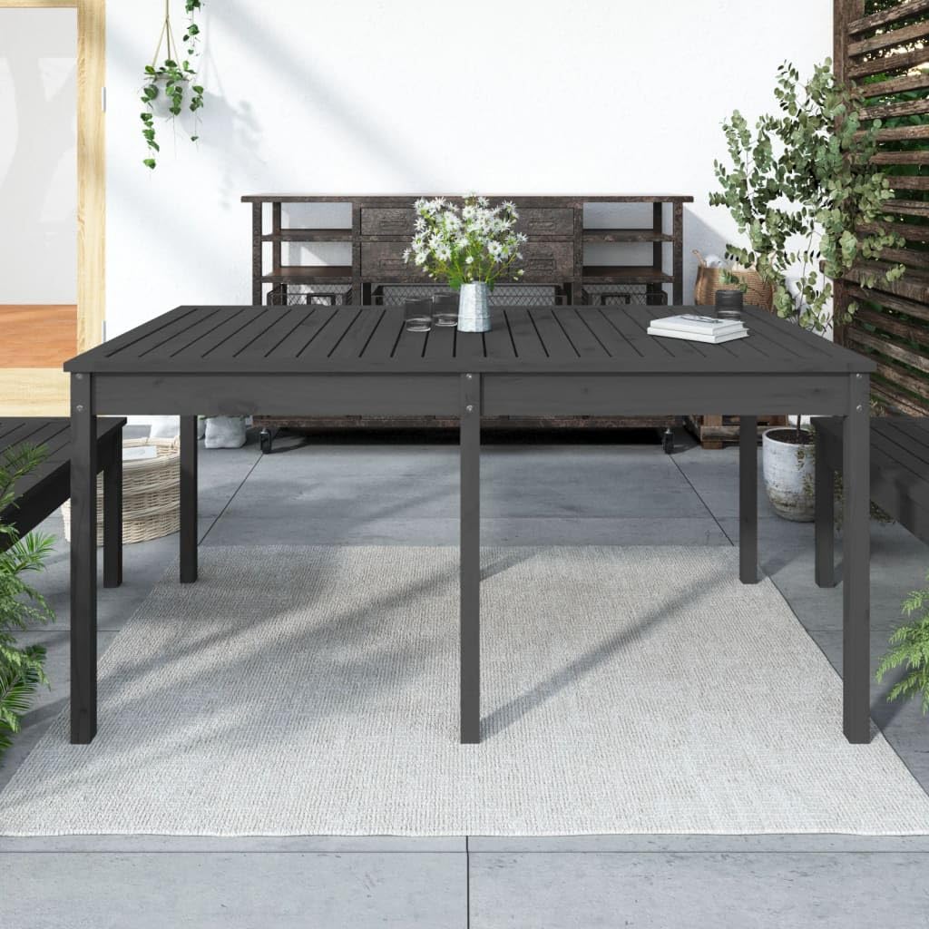 Stół ogrodowy z litego drewna sosnowego, szary, 159,5 x 82,5 x 76 cm, stół do użytku na zewnątrz, na taras, balkon, do ogrodu, stabilna rama z wytrzymałym blatem, klasyczny stół drewniany do