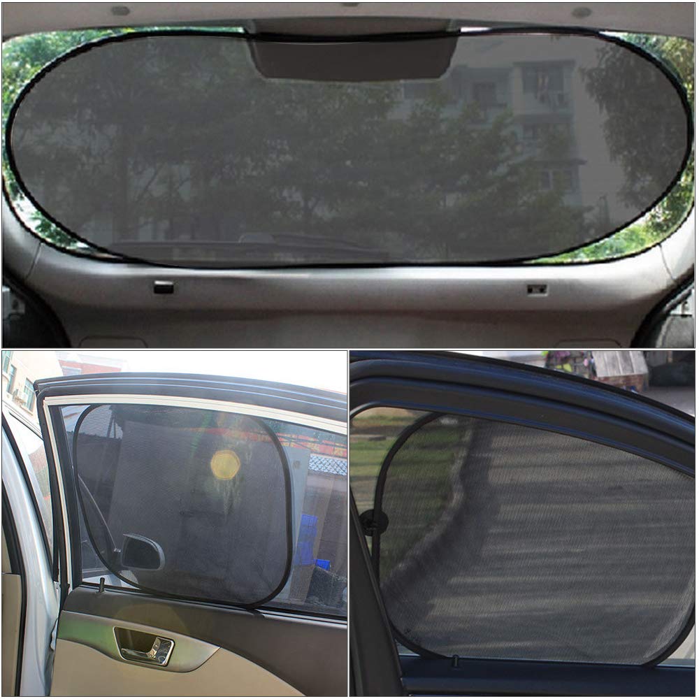 Parasole per finestrino auto, parasole, parasole, parasole, parasole, per bambini, 10050 cm, 5 pezzi, per auto, pieghevole, lato posteriore, veicolo, in rete, 5 pezzi, colore: nero
