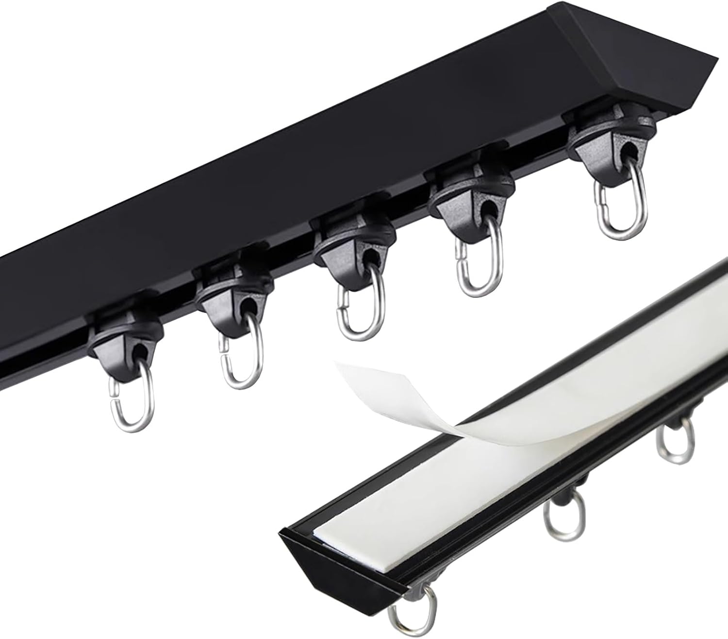 Heavy-Duty Self-Adhesive Curtain Rail Track - No Drill Ceiling Rod with Rollers & End Caps for Straight Windows & Room Dividers - Easy Installation, Durable, Versatile