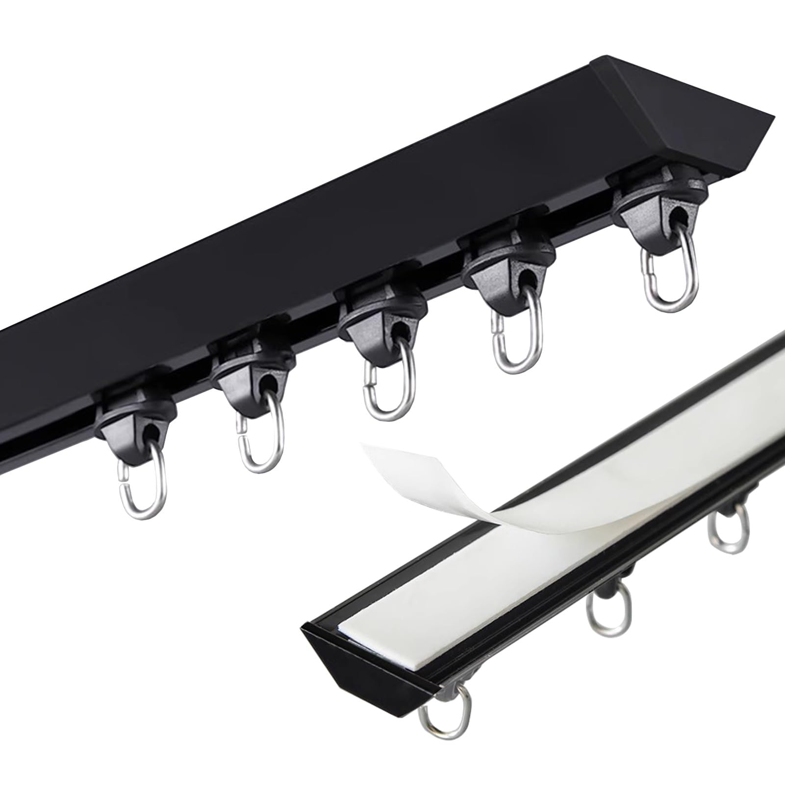 Tringle à rideaux auto-adhésive sans perçage pour fenêtre/placard/chambre à coucher, design moderne sans couture, 6,5 m, noir
