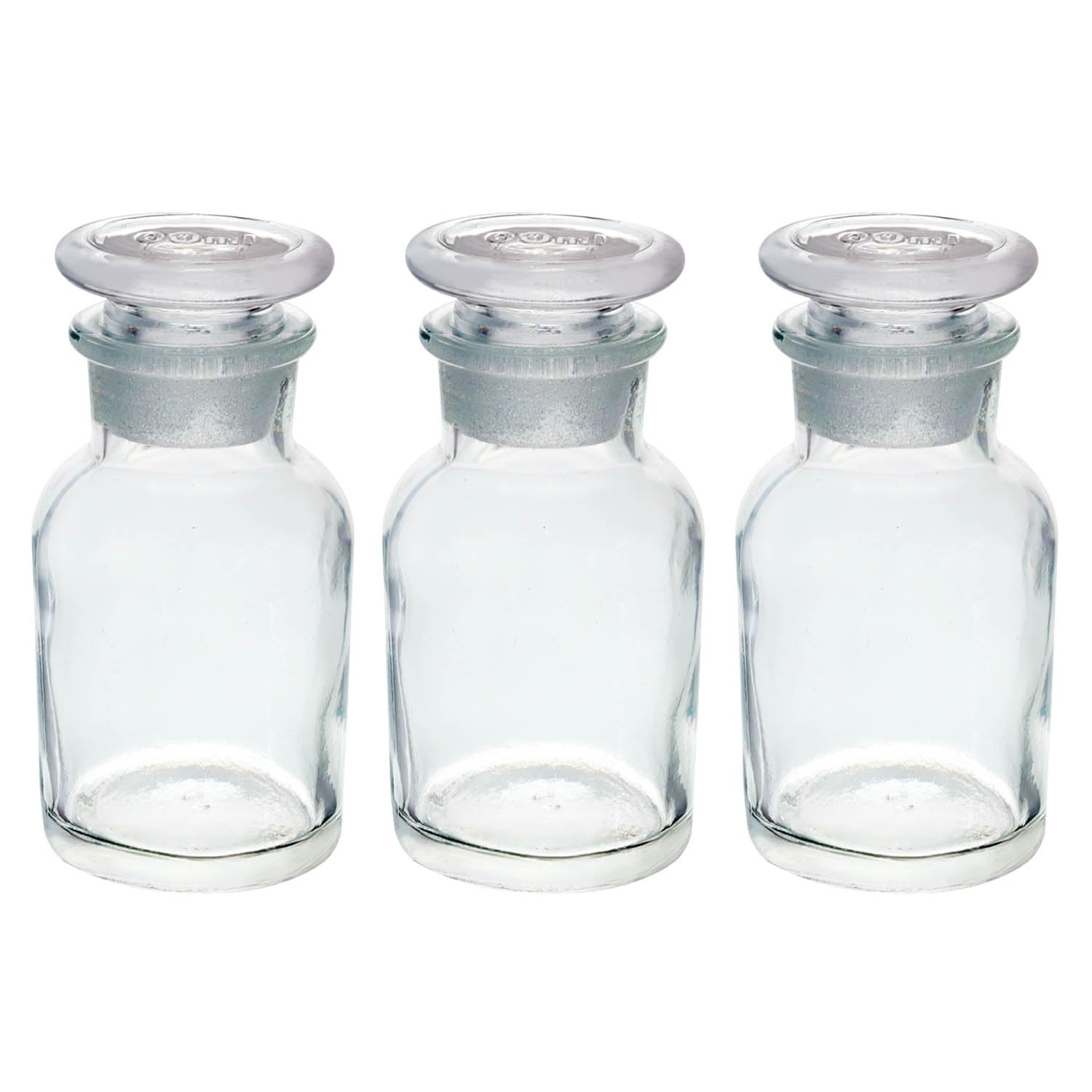 UNIQUE HOME LIVING UHL Apothecary Jar Set of 3 Reagent Bottles, 60ml Clear Glass Storage Jars with Lid, Vintage Reusable Container Refillable Bottles for Essential Oils, Bath Salts, Lotion, Perfume