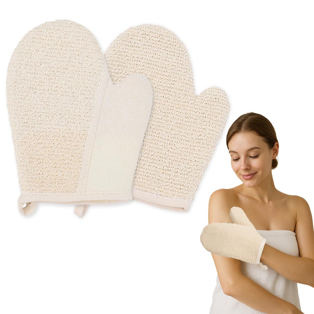 Guanto Esfoliante Corpo, 2 Pezzi Guanto di Crine Scrub Corpo, Guanto da Bagno, Massaggio Corpo Spa Esfoliazione Intensa Gants Adatto a Tutti i Tipi di Pelle