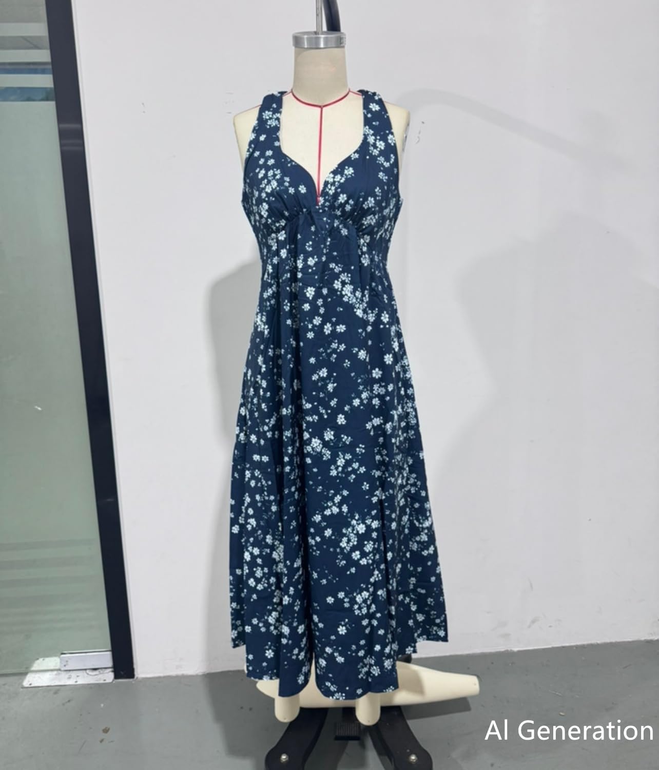 Vestido Largo Casual para Mujer con Estampado Floral, Cuello Halter y sin Mangas
