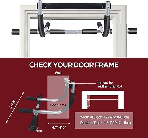 Miniatura 4 de GYE Doorway - Barra de dominadas para gimnasio en casa, ancho ajustable, acero resistente, límite máximo de 440 libras, barra de entrenamiento de