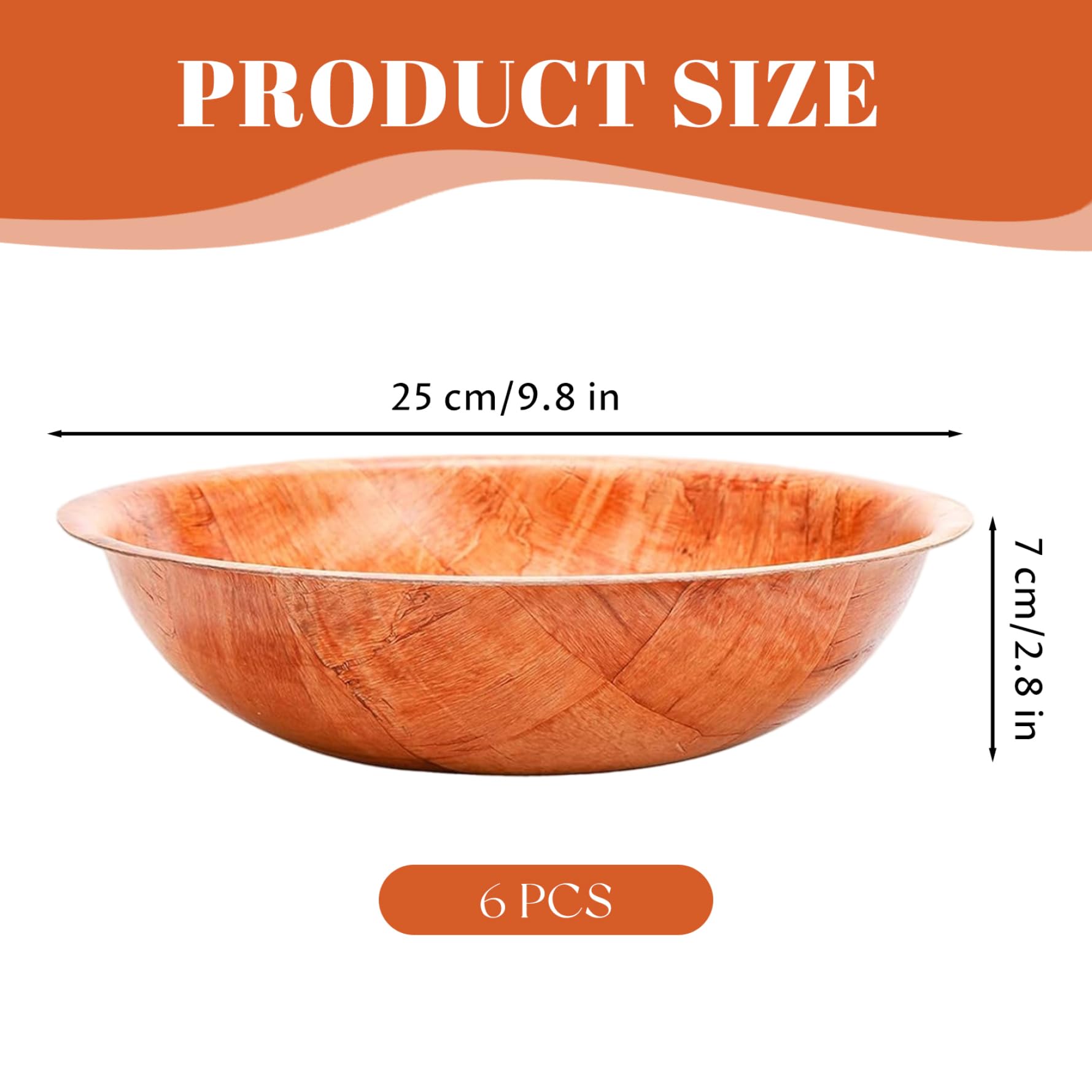 NIDONE Insalatiera in Legno da 6 Pezzi, Ciotole da Portata in Legno Naturale da 10 Pollici, Insalatiera Rotonda Impilabile per Frutta, Verdura e Servizio da Cucina, 25 cm