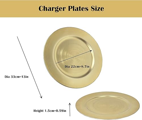 Miniatura 6 de Platos de carga dorados de lámina metálica, juego de 12 cargadores de placa redonda de plástico acrílico para platos llanos, eventos de fiesta de