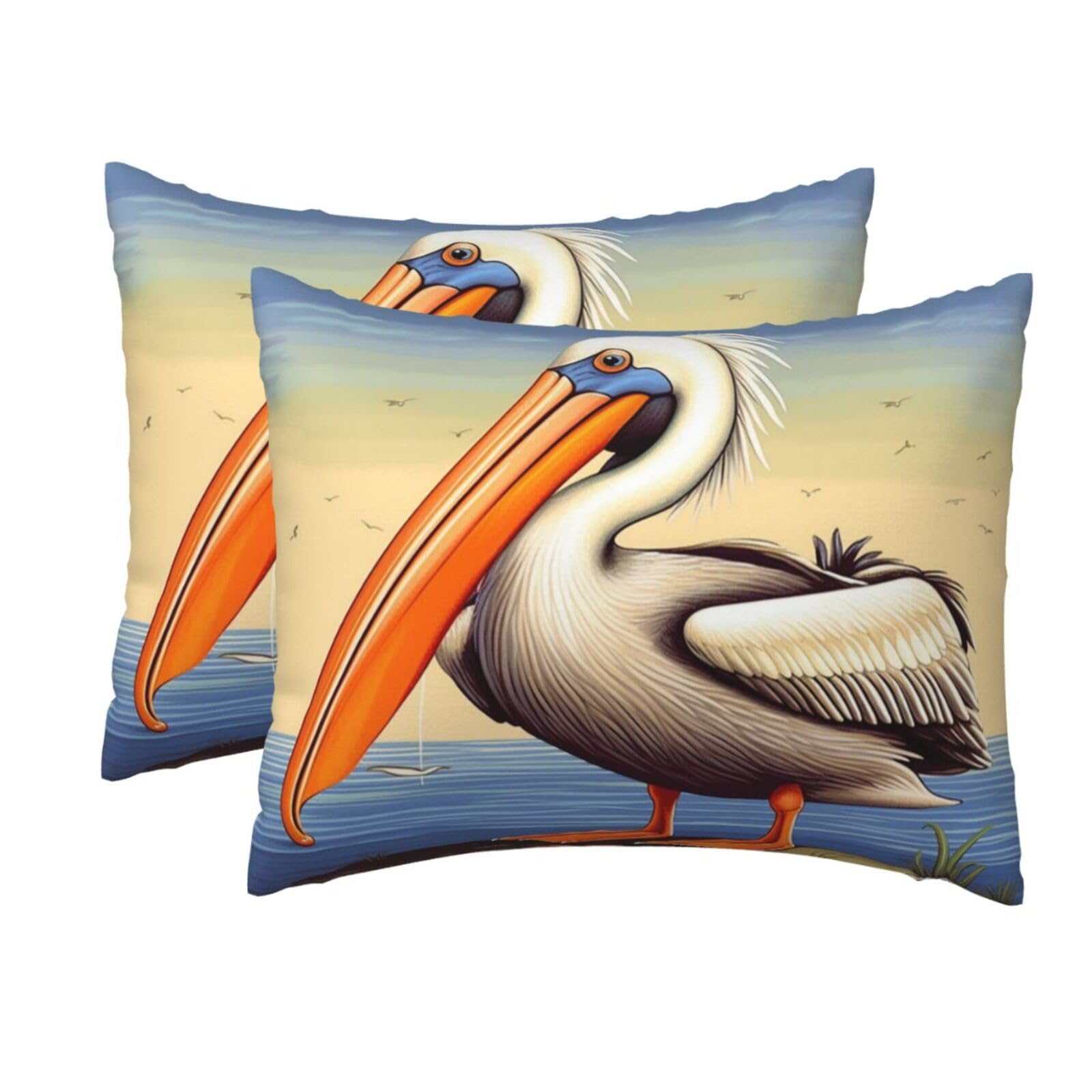 2 Pack Standard Size Pillow Cases for Hair and Skin Soft Breathable Pillow Case Covers with Hidden Zipper Pelican Birds Pillowcase 20x26 Inches Pillow Cover for Sleeping Gift