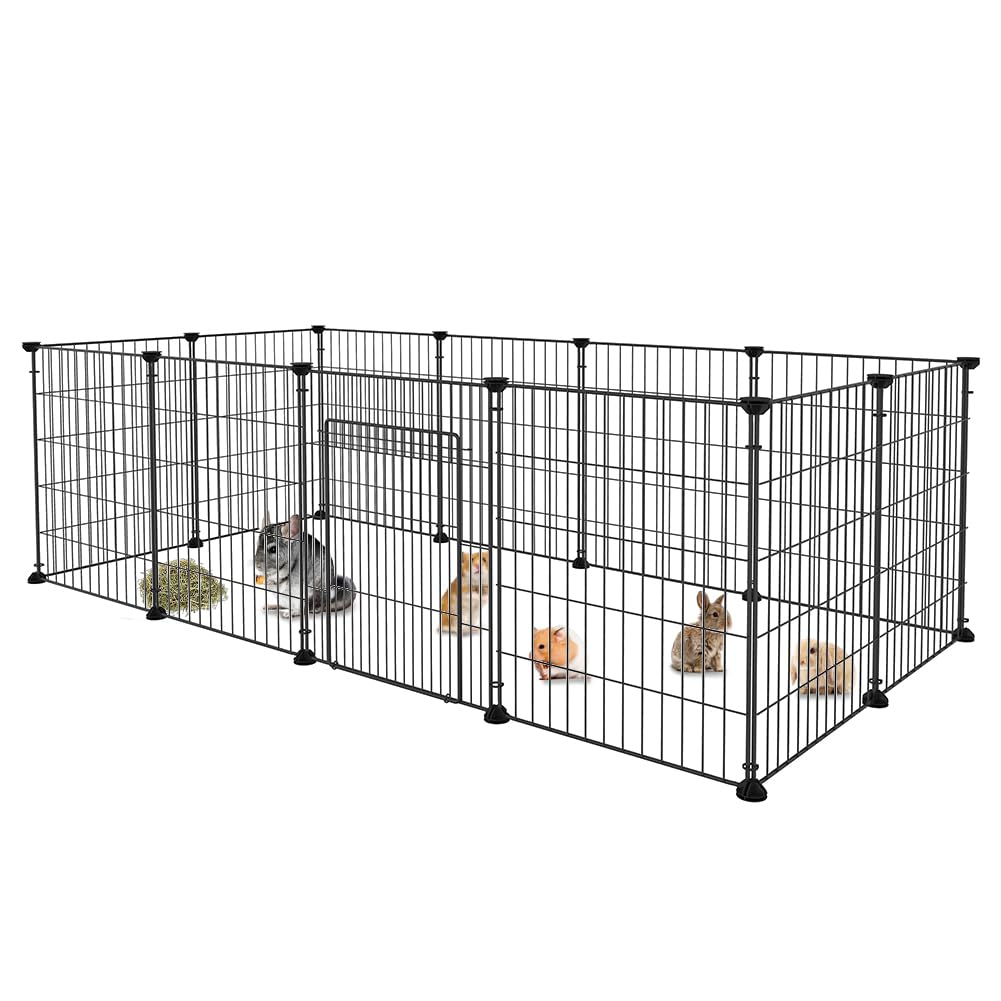 BAKAJI Recinto con Puerta para Animales de pequeño tamaño, Personalizable de Metal, Valla Modular cobayas, hámsteres, Conejos, Chinchillas, Interiores y Exteriores (110 x 75 x 49)
