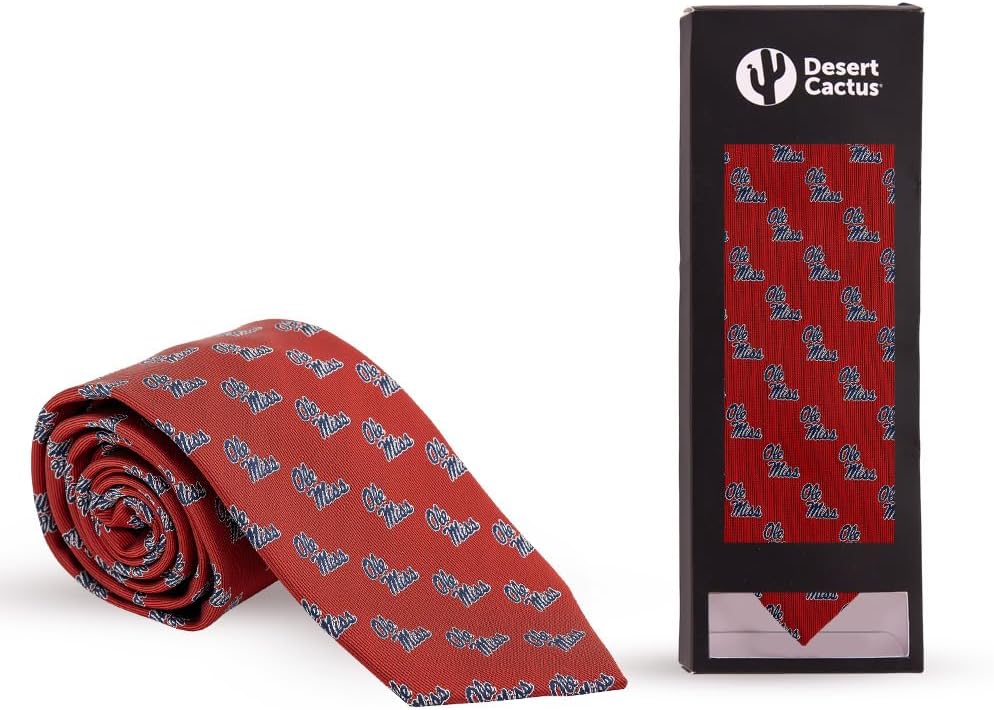 Desert Cactus University of Mississippi Neck Tie Ole Miss Rebels 100% Polyester Necktie with Logo, Officially Licensed (Tie E)