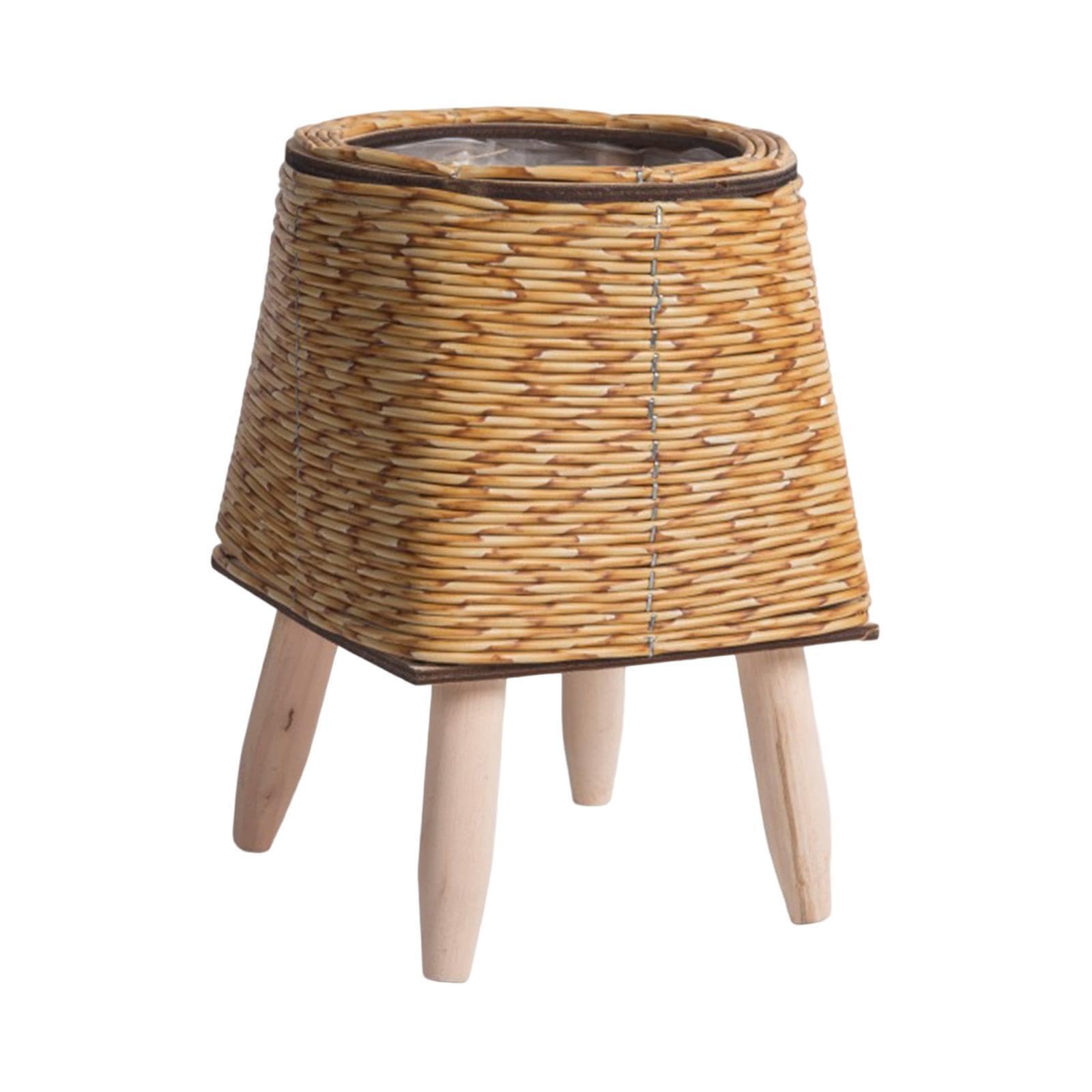 Zambuph Flower Basket with Wood Legs Complements Every Planter Pot with Stand Capturing Charm of Rustic Rattan Simple Baskets Floor Flowerpot Organizer