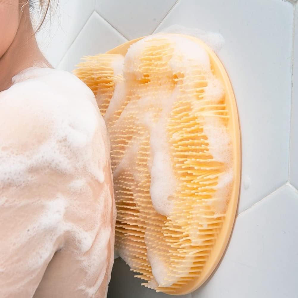 Almohadilla de lavado de baño exfoliante de espalda, limpiador de espalda de baño, ventosa montada en la pared, almohadilla de masaje exfoliante de silicona para ducha