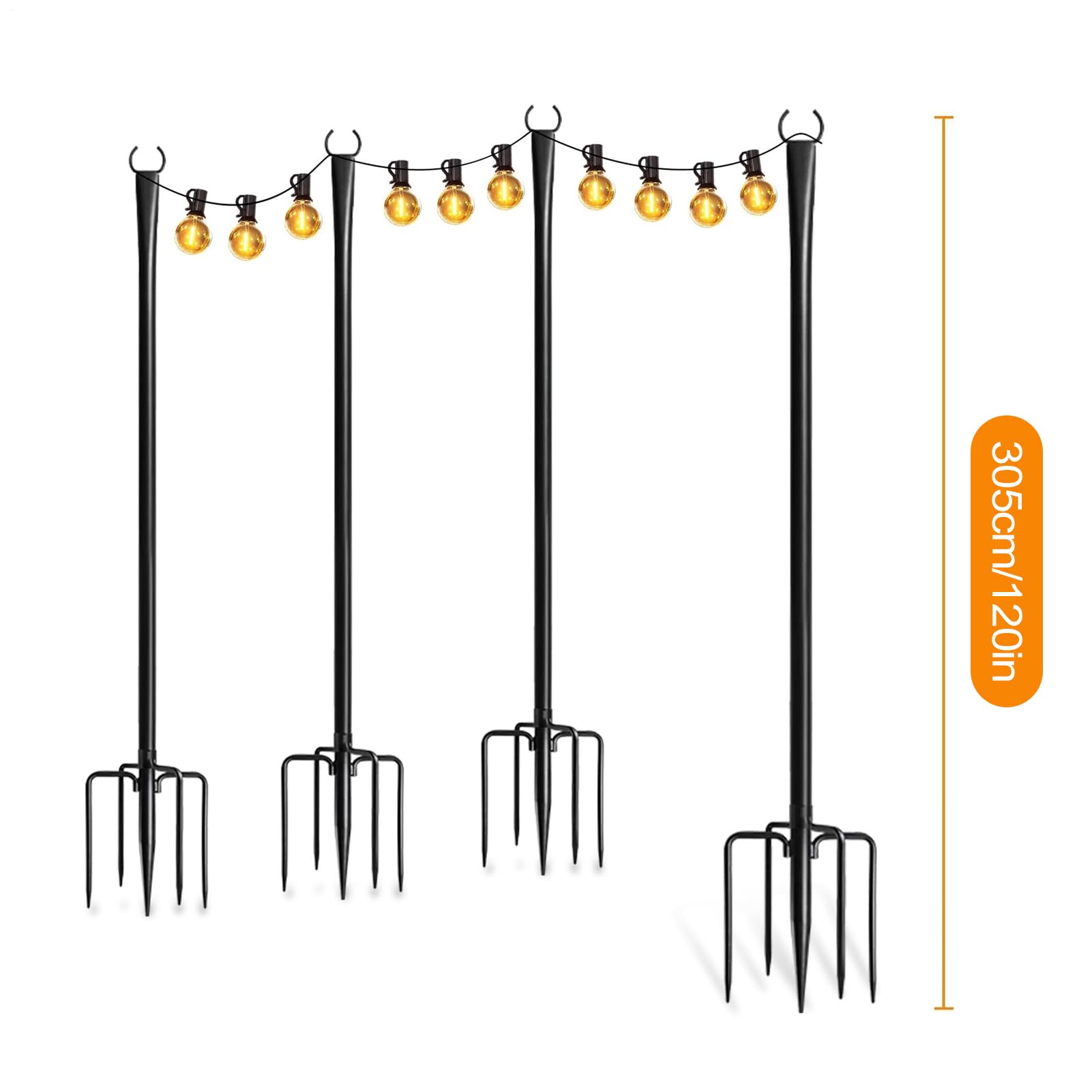 Generisch Pali luminosi per catene luminose esterne, robusto asta portante per catene luminose, robuste aste di supporto per illuminazione esterna: prato, terrazza, balcone, vialetto,