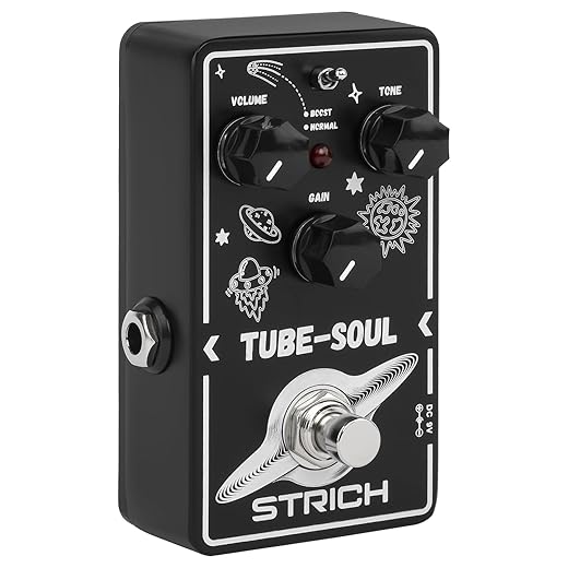 STRICH TUBE SOUL Tube Overdrive Distortion Pedal for Electric Guitar, Compact Mini Single Unit, True Bypass, 3 Control Knobs, Volume, Tone, Gain, Dual Modes, Boost, Normal, 9V DC, Black and White