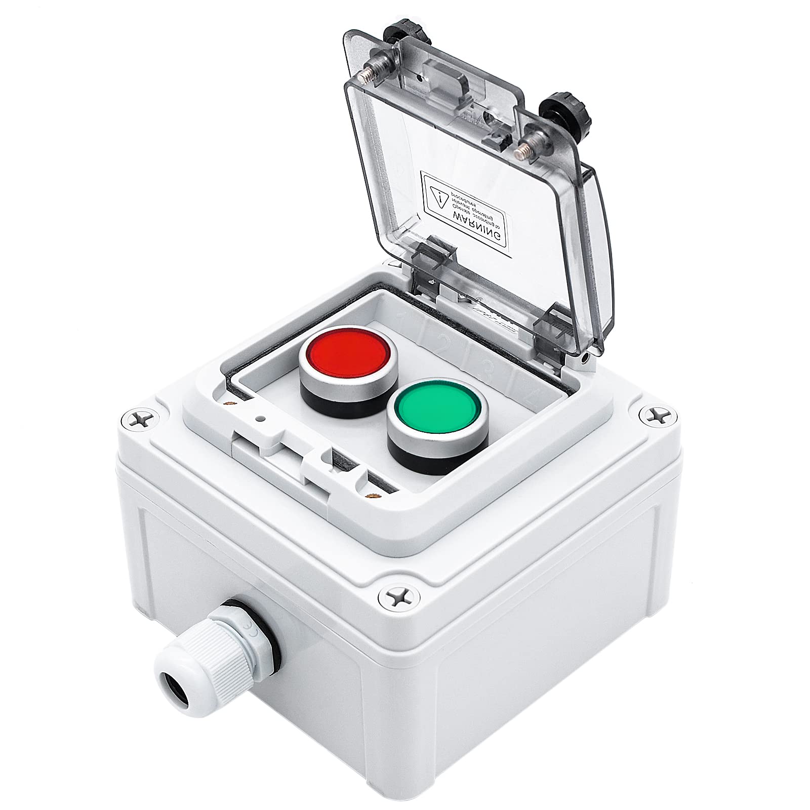 OELFFOW IP67 Button Switch Outdoor Waterproof Box 2 Green and Red Push Button Emergency Button with Protective Cover Anti-misoperation Switch(AC/DC 6A-110V/3A-240V/2.5A-380V) — image 1