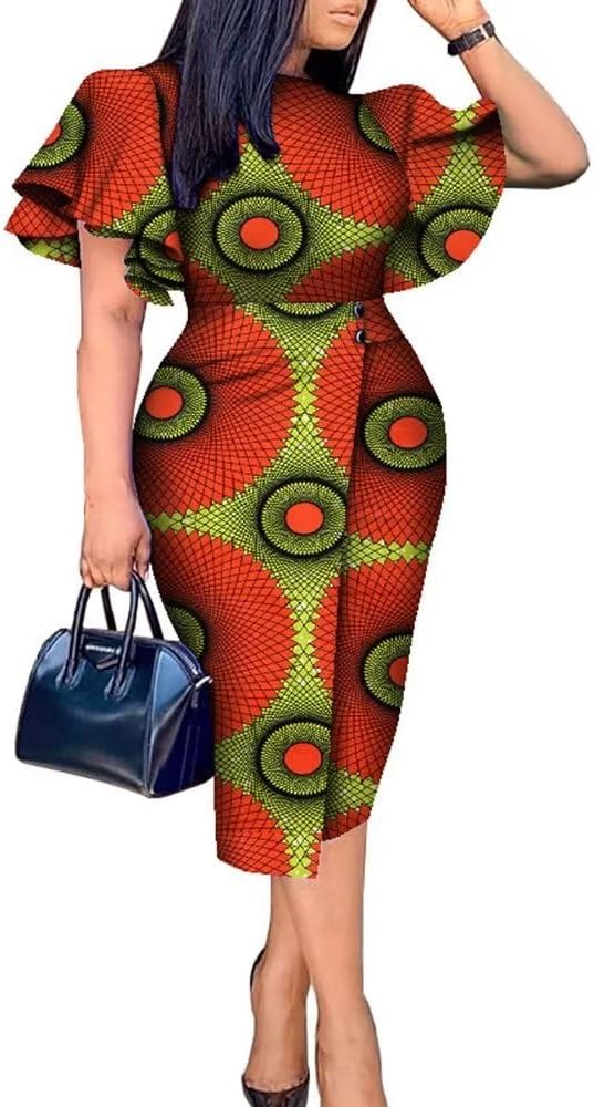 African Clothing Print Dresses for Women Flare Sleeve Dashiki Ankara Nigerian Dress for Wedding Party Wear