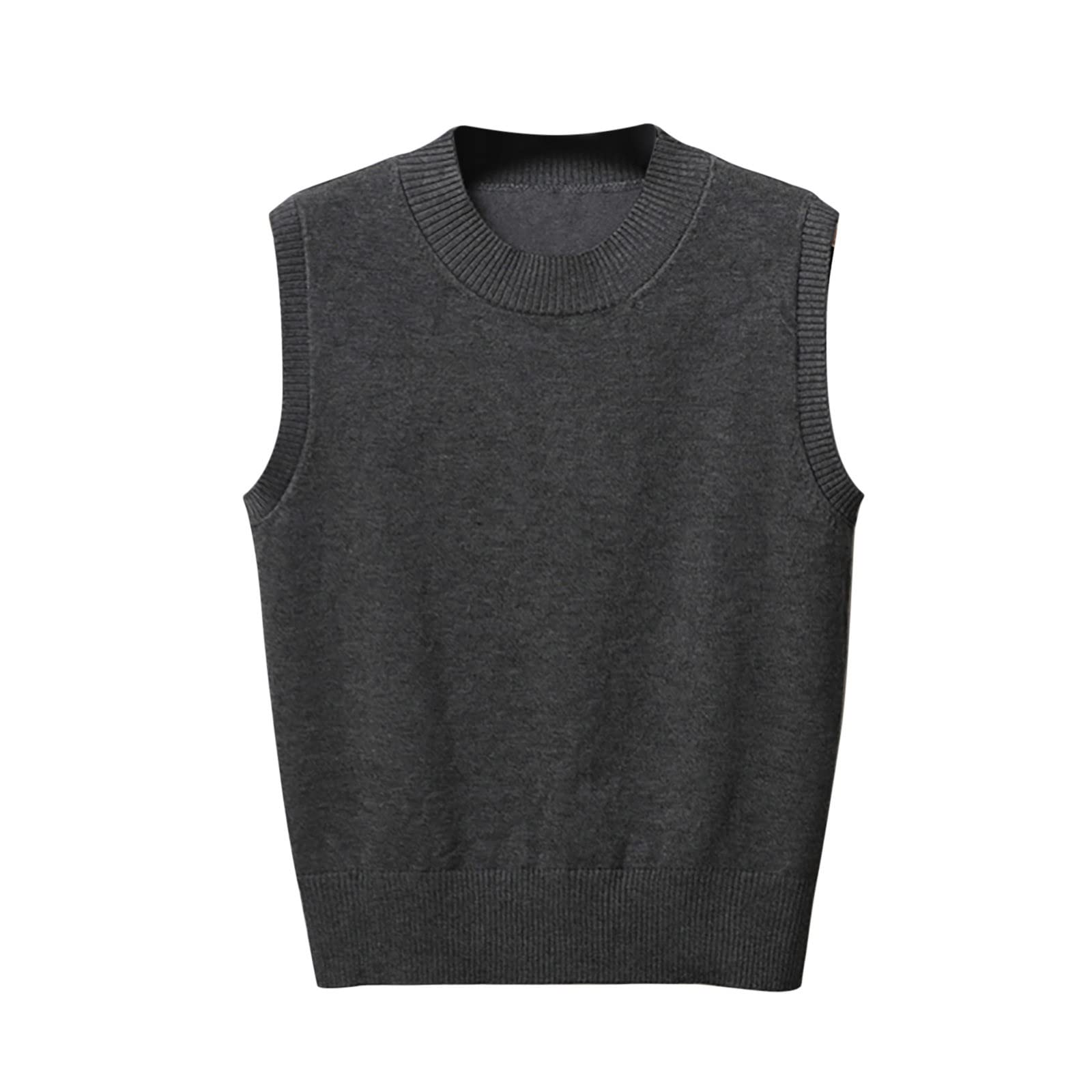Women's Sweater Vest Classic Crewneck Knitted Pullover School Uniform Knitwear Tops Sleeveless Warm Comfy Tank Tops