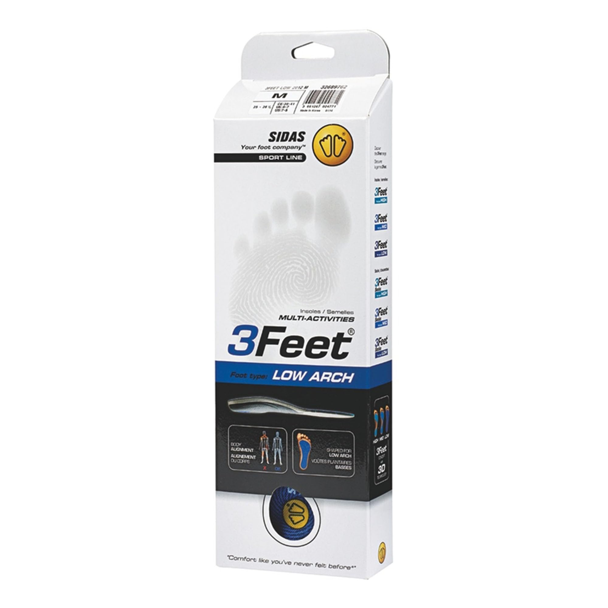 Sidas 3Feet Low, Plantillas para arco bajo, Plantillas para calzado de diario y de trabajo, Confort duradero, Antibacterianas y transpirables, Plantillas para calzado de hombre y mujer