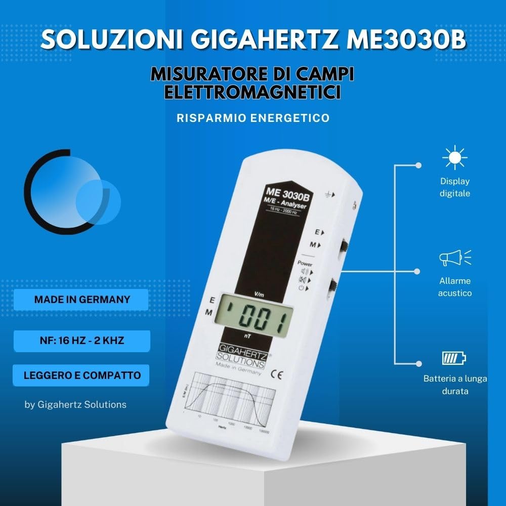 Gigahertz Solutions EMF ME3030B | Bassa frequenza | 16Hz-2kHz | Misuratore di elettrosmog per una misurazione affidabile e precisa | Campo elettrico e magnetico