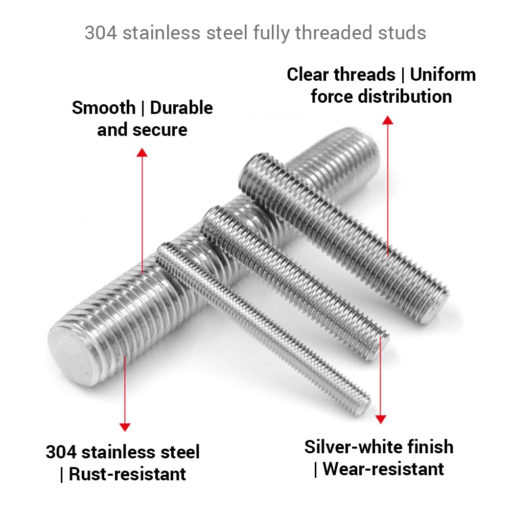 15 pezzi M10*50mm perno completamente filettato, barra filettata lunga in acciaio inossidabile 304 per elementi di fissaggio per la manutenzione industriale dei mobili