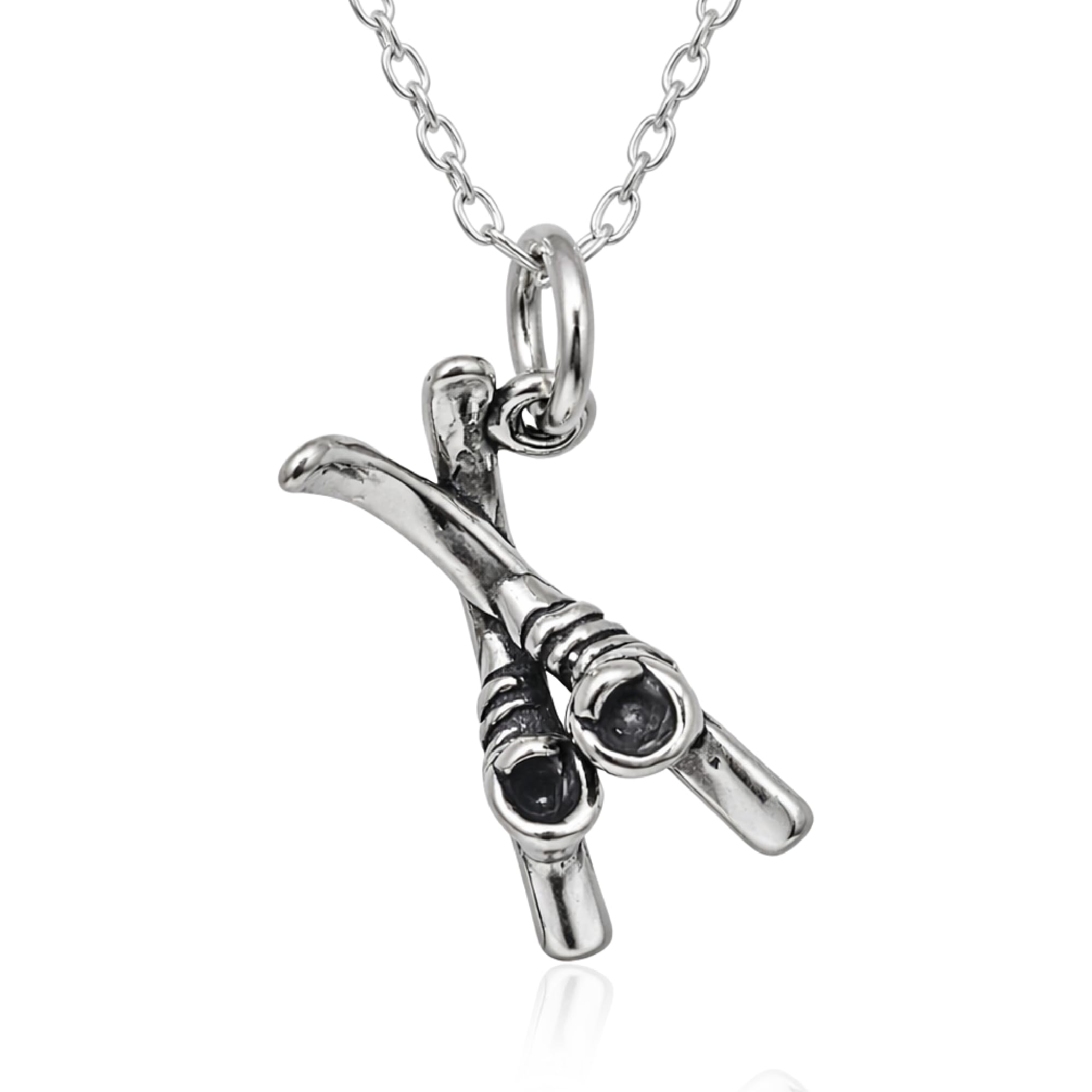 Sterling silver alpine skis charm necklace for women