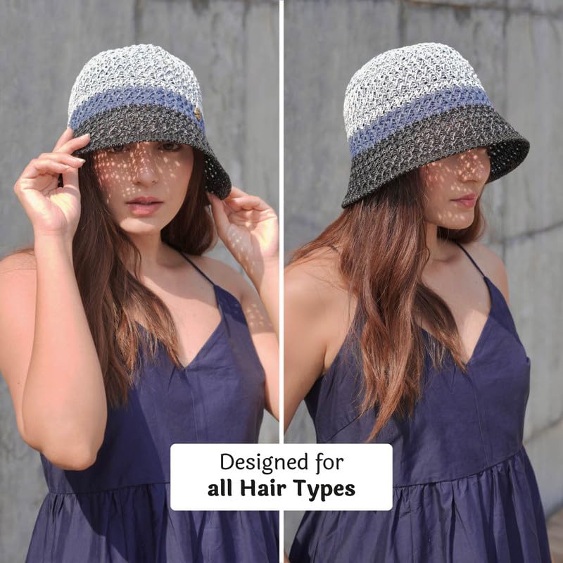 Image of Hair Drama Co. Crochet Bucket Hat for Women | Comfy & Casual Knit Handmade Foldable Floppy Hat | Summer Crochet Bucket Cap for Women & Girls