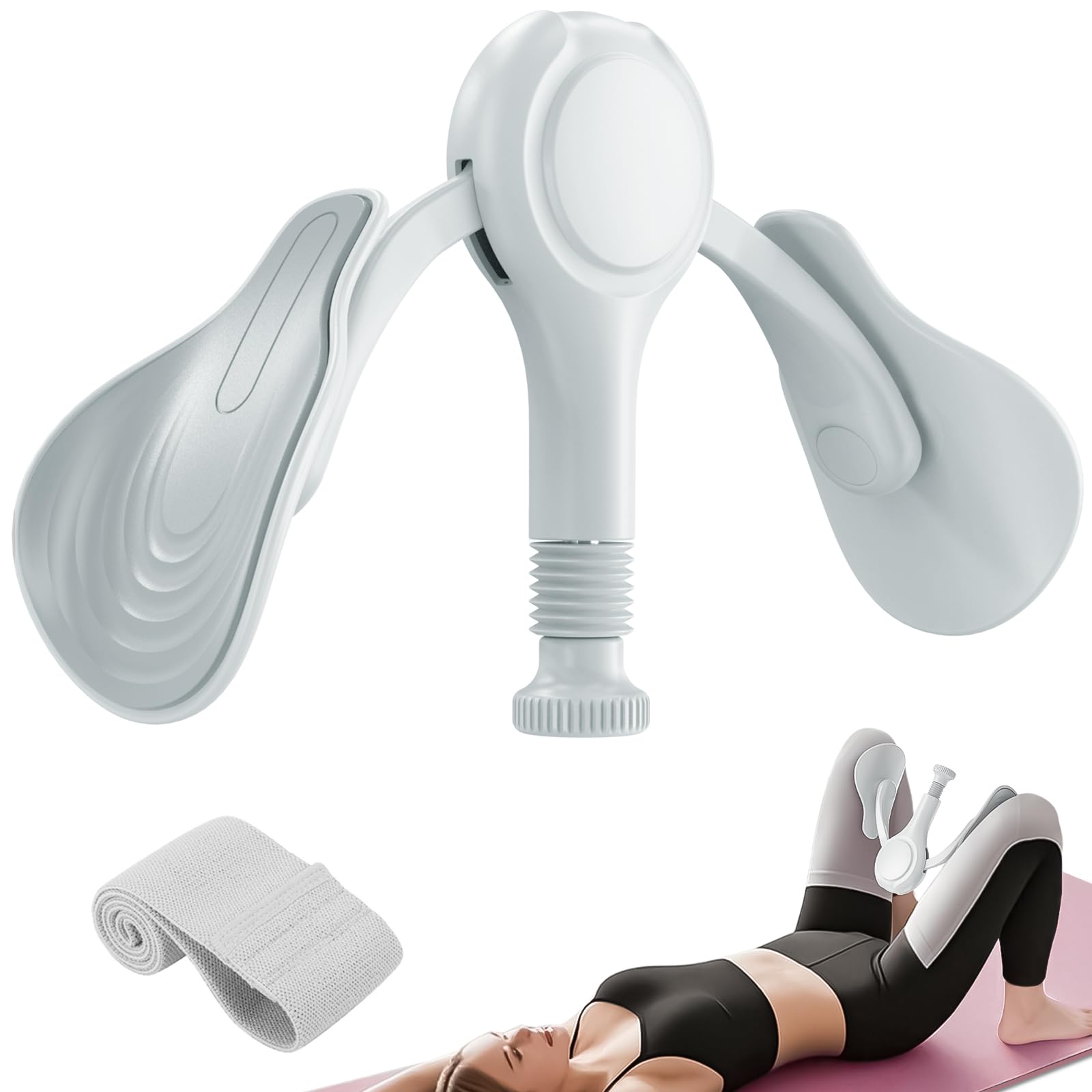 Pelvic Floor Muscle Trainer for Women Men, 7-32kg Inner Thigh Exerciser Kegel Pelvic Floor Trainer, Thigh Trainer Leg Exerciser for Postnatal Recovery, Pelvic Floor Exercise Devices with Band (Grey)
