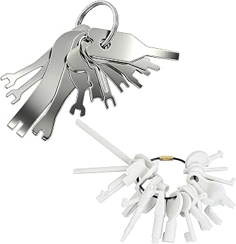 27pc Fire Alarm & Emerg Light Test Key for Call Point & Metal Fish | 16 call point keys, 11 metal fish keys, engineer tool for emergency door release & system maintenance