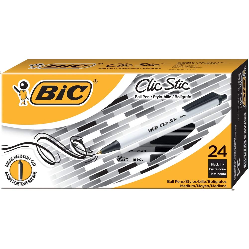 clic Stic penna a sfera a scatto, nero, 1 mm, medium, 24/Pack