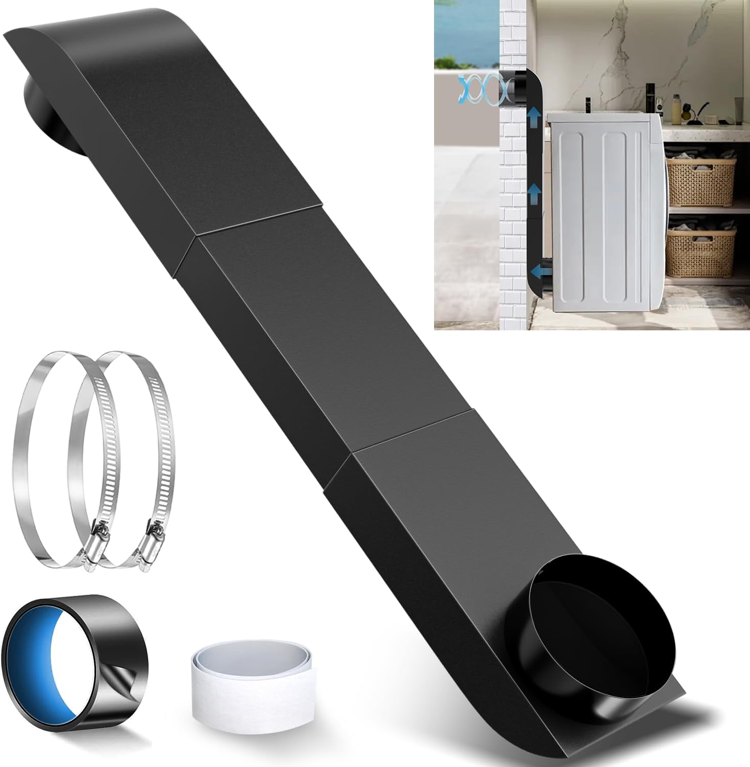 Periscope Dryer Vent Kit for Whirlpool, 29-45 Inch Stainless Steel Telescoping Duct, Low Profile Flat Vent for Tight Spaces, Universal 4 Inch Replacement with Foil Tapes