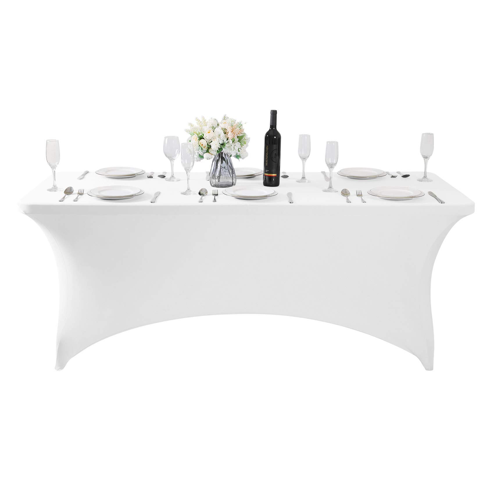 Fokitut Paquete de 6 manteles de elastano para mesas de 6 pies, ajustables, universales, elásticos, para fiestas, banquetes, bodas y eventos, color blanco