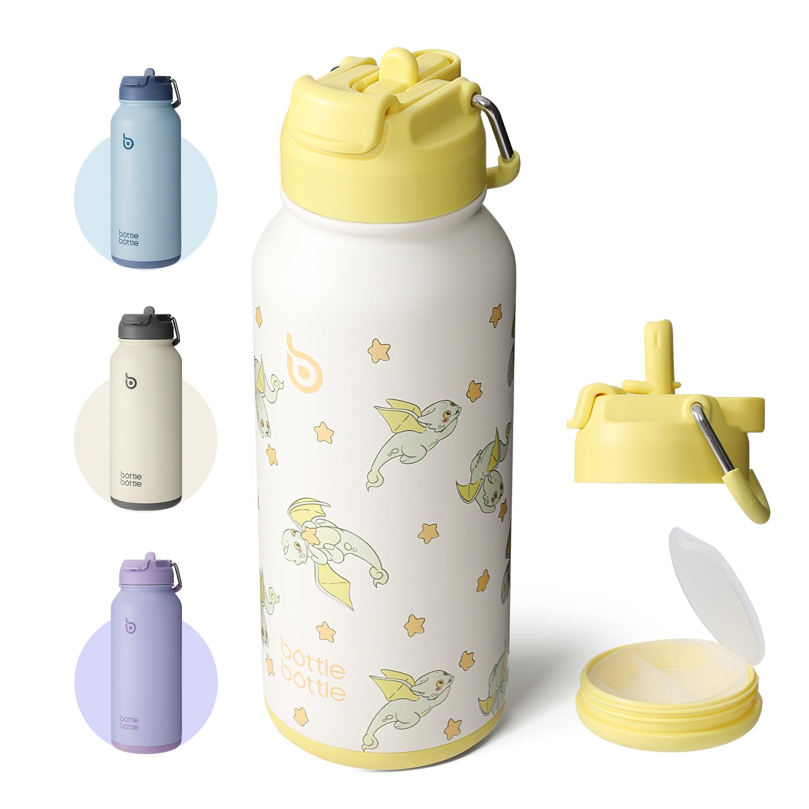 BOTTLE BOTTLE Insulated Water Bottle 950ml(32oz) Stainless Steel Sports Water Bottles with Straw Dual-use Lid Drink Flask Design for Gym with Pill Box (AuroraBands) — view 10