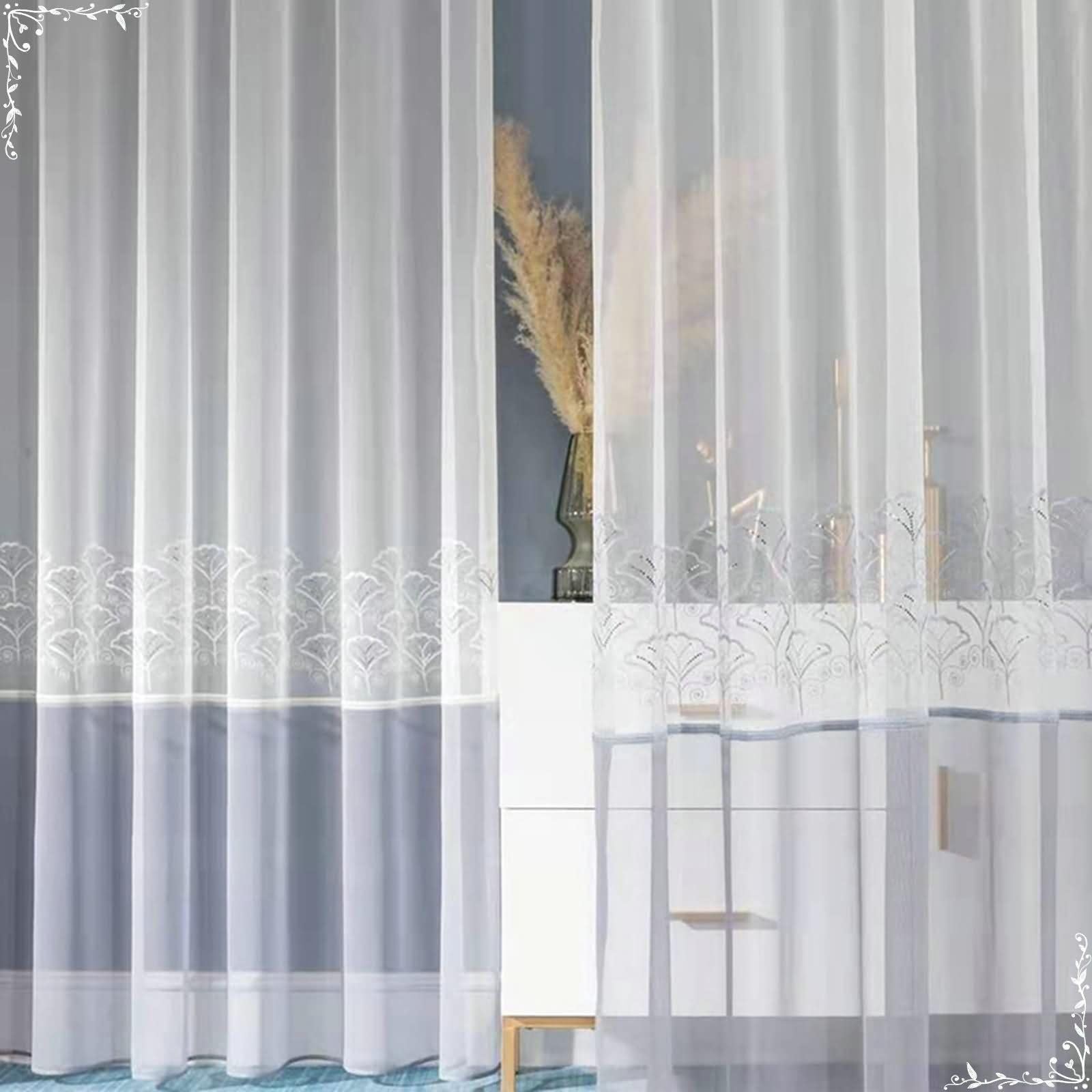 Rideaux de chambre brodés voilage transparent 132x160cm pour décoration intérieure