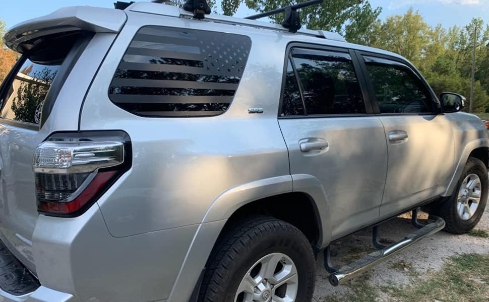Image of CONGCONG Precut Quarter Window American Flag Decal Fit for Toyota 4Runner 5th Gen 2010-2023,Back Side Window USA Flag Matte Black Sticker.