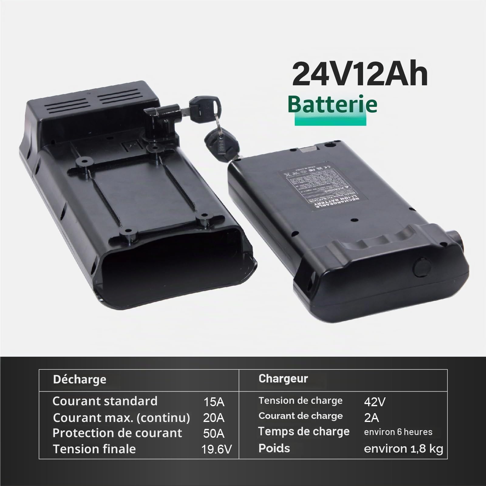 Batterie Ebike 24 V 12 Ah Noire pour Ansmann Mifa Or Bafang