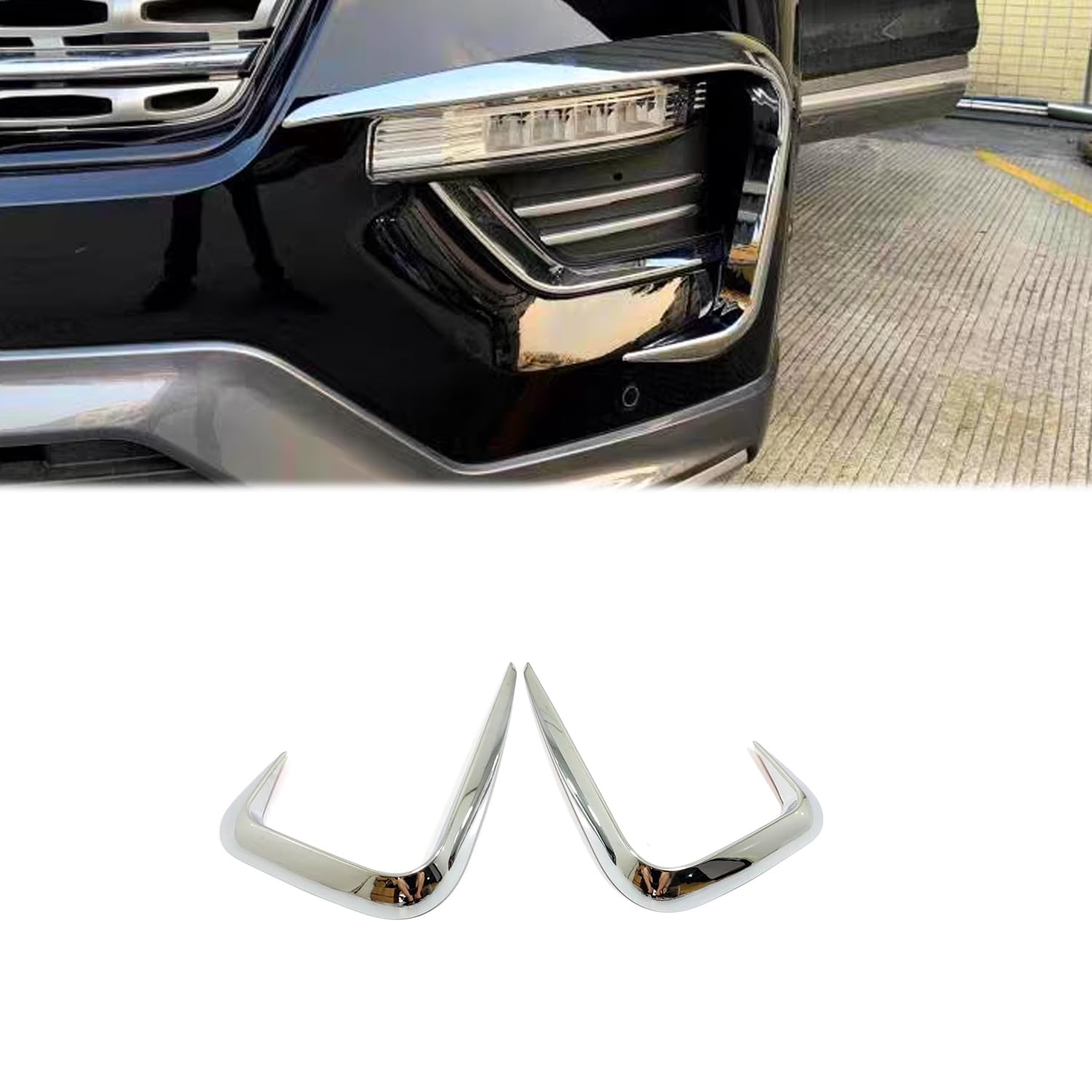 Hyorabyn Front Fog Light Cover Trim for Ford Explorer 2020 2021 2022 2023 Eyebrow Spoiler Exterior Decoration Car Accessories Chrome