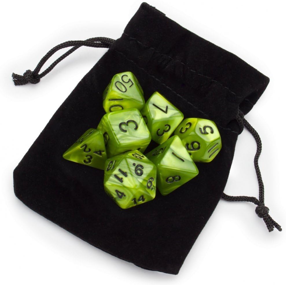 Wiz Dice Series II - Polyhedral Dice Set for Tabletop RPG Adventure Games with a Dice Bag - DND Dice Set, Suitable for Dungeons and Dragons, MTG and Dice Games Alike - Swamp Ooze - 7 ct