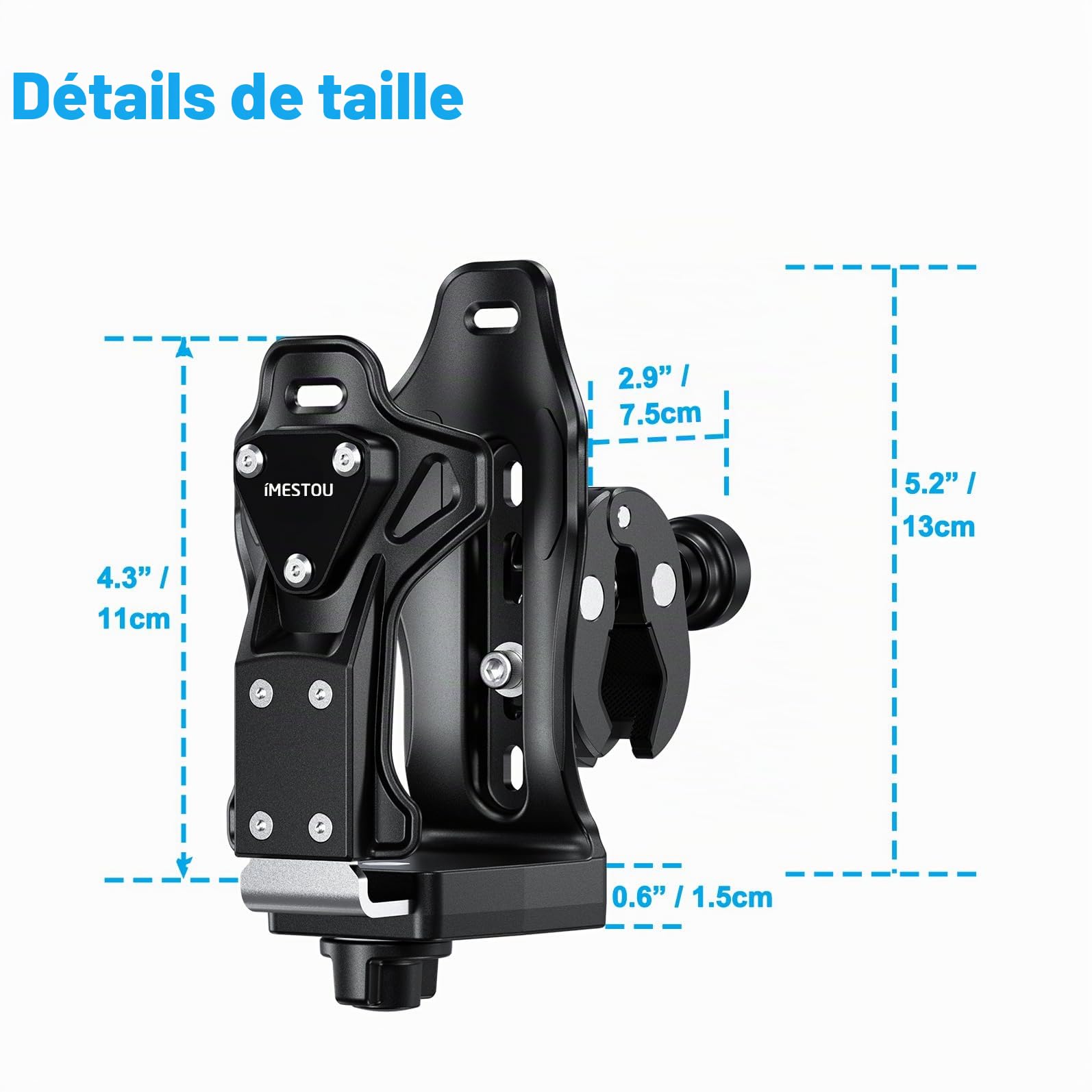 iMESTOU Porte-gobelet Antivol pour Moto, Porte-Bouteille d'eau pour ATV Compatible avec Les Bouteilles de 50 à 90 mm de Diamètre, avec Pince Métallique 12,7-33 mm pour Vélo, Scooter, Poussette...